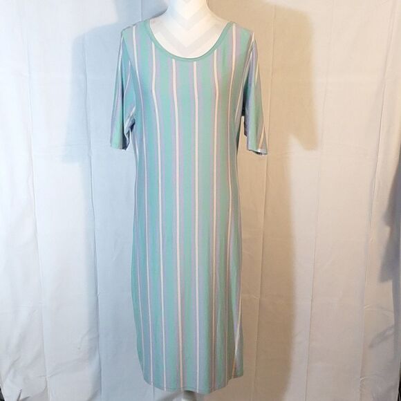 LuLaRoe "Julia" Striped Sheath Midi Dress - Picture 1 of 7
